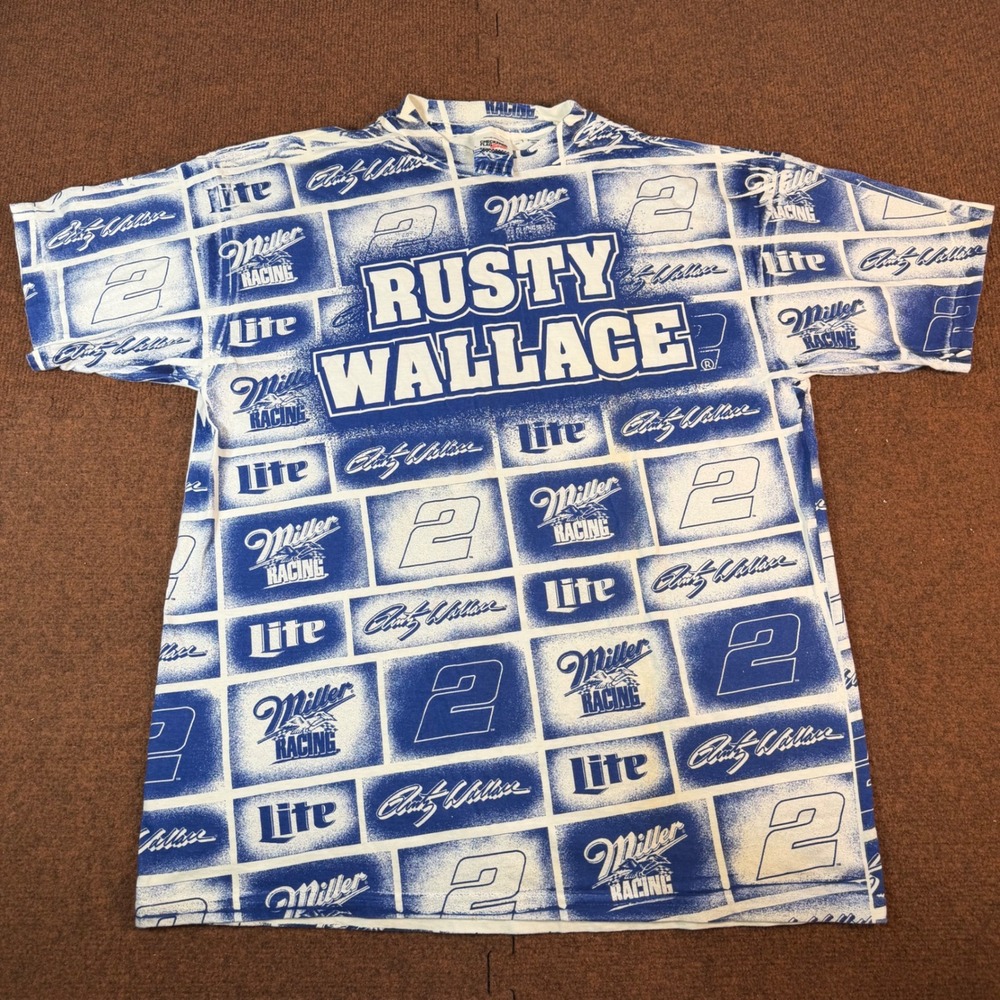 A+ Vintage Rusty Wallace Miller Lite Racing Shirt All Over Print NASCAR Mens XL